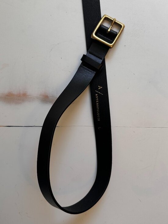 Anthropologie Black Leather and Gold/Brass Belt - Size Large